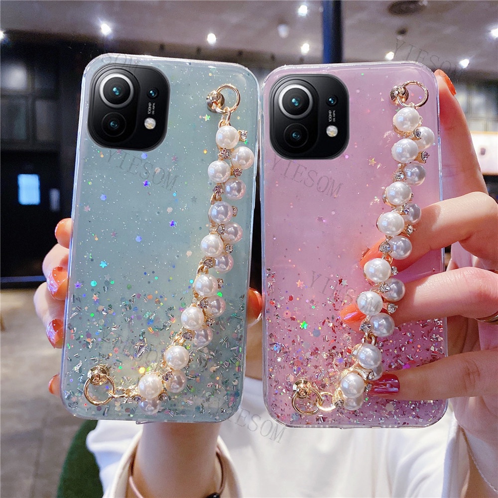 Sang Trọng ​Ốp Điện Thoại Silicone Mềm Trong Suốt Đính Kim Tuyến Kèm Dây Đeo Cho Xiaomi 12T 11T Pro Mi 12 Lite