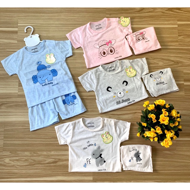 Bộ cộc cotton thông hơi in hình cho bé