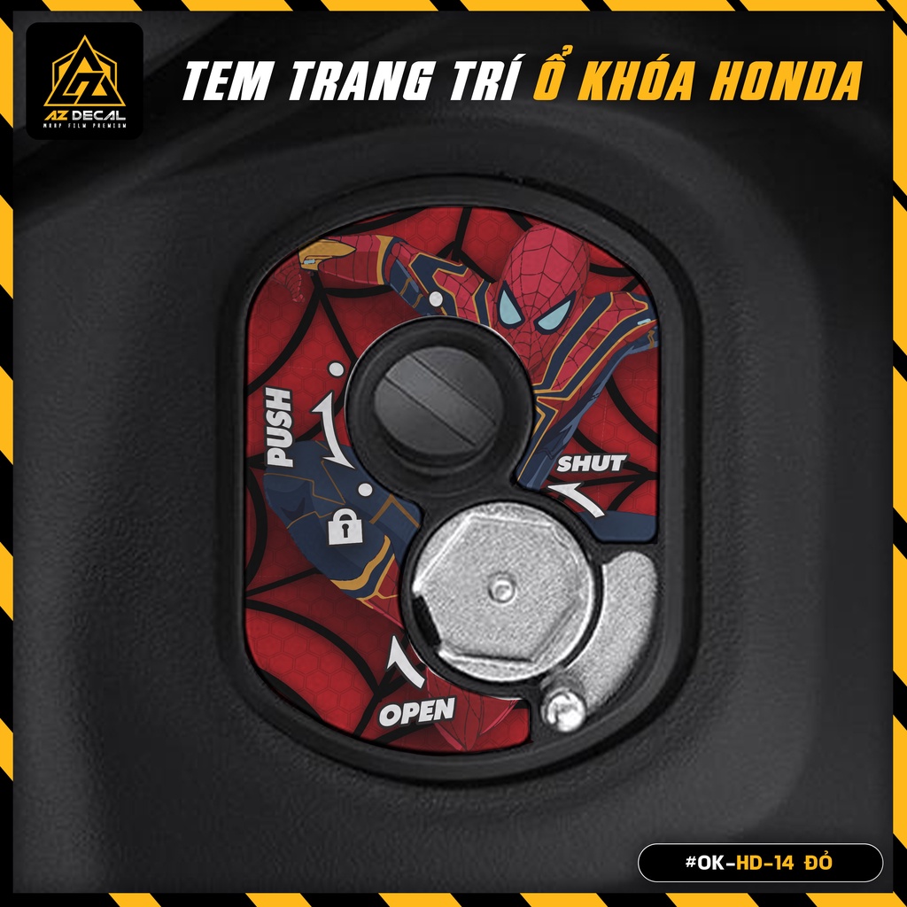 Decal Dán Ổ Khóa Cơ Xe Honda Thiết Kế Người Nhện | OK-HD-14 | Tem Trang Trí Ổ Khóa Vision, SH, SH Mode, Winner, Wave...