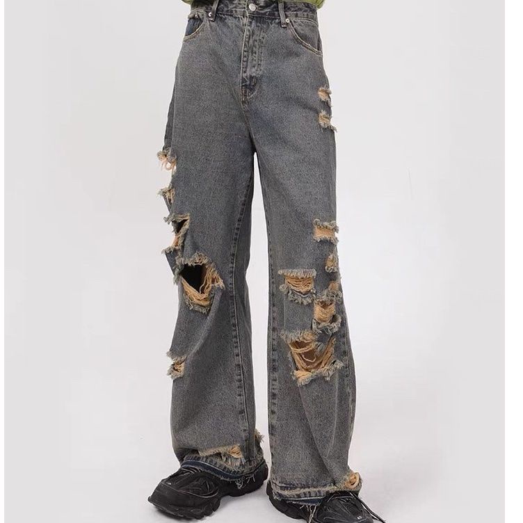 Quần Jeans Dài Phối Vết Rách Cá Tính Cho Nam