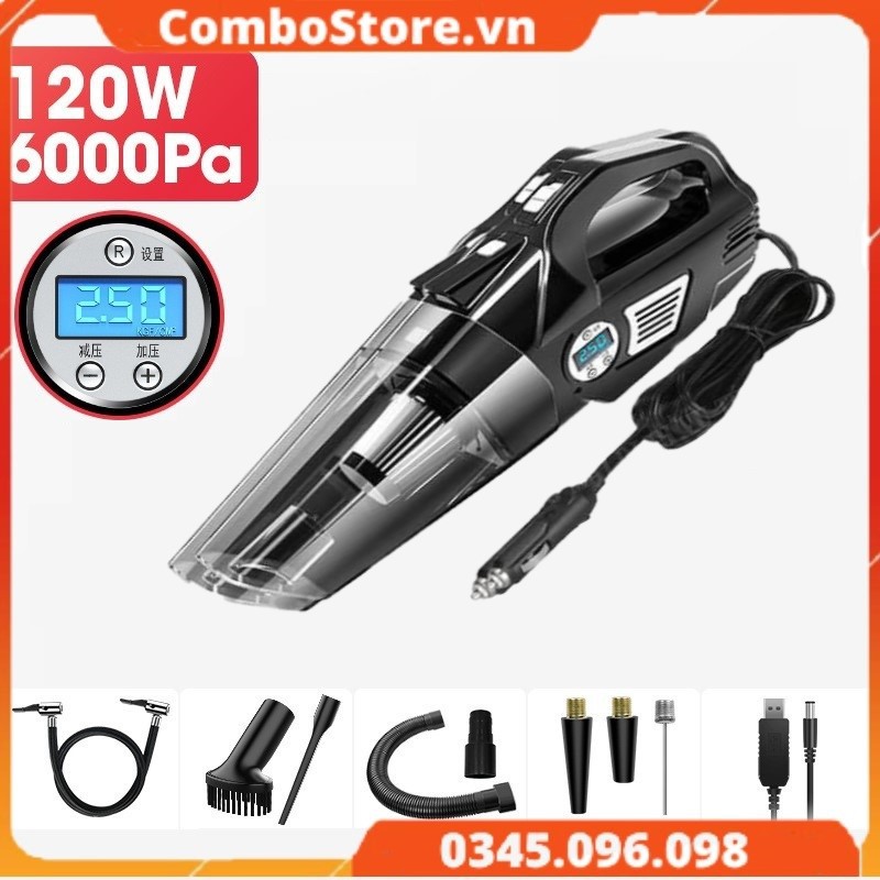 Máy hút bụi cầm tay xe hơi ô tô kiêm bơm lốp đa năng 4 trong 1