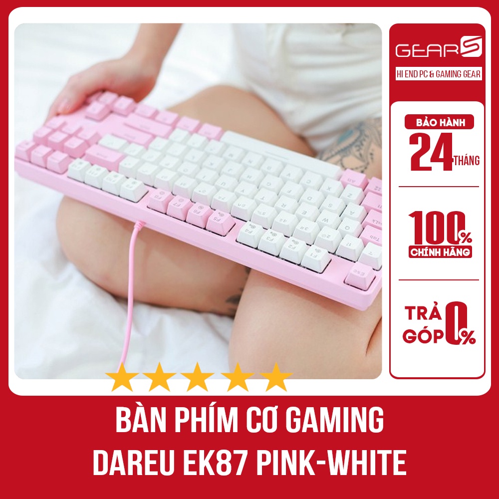 Bàn phím cơ Gaming DAREU EK87 PINK-WHITE (PINK-LED, Blue/ Brown/ Red D switch)