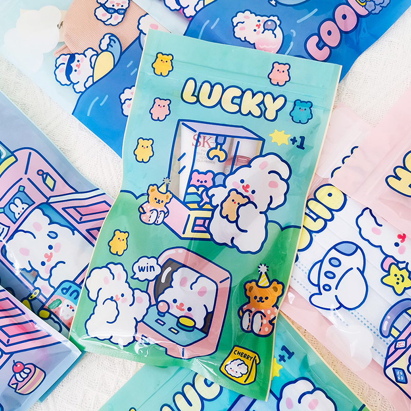 【CT】Cute Bunny Packing Ziplock Bag Snack Seal Pocket Student Mask Storage Small Pull Side Bag Birthday Bag