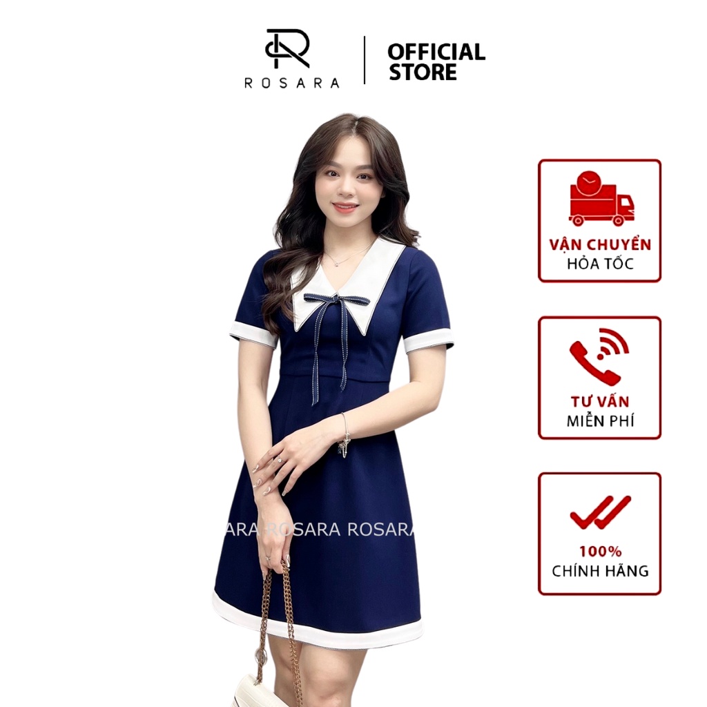 Váy kiểu thời trang nữ dáng xòe nơ Rosara V20