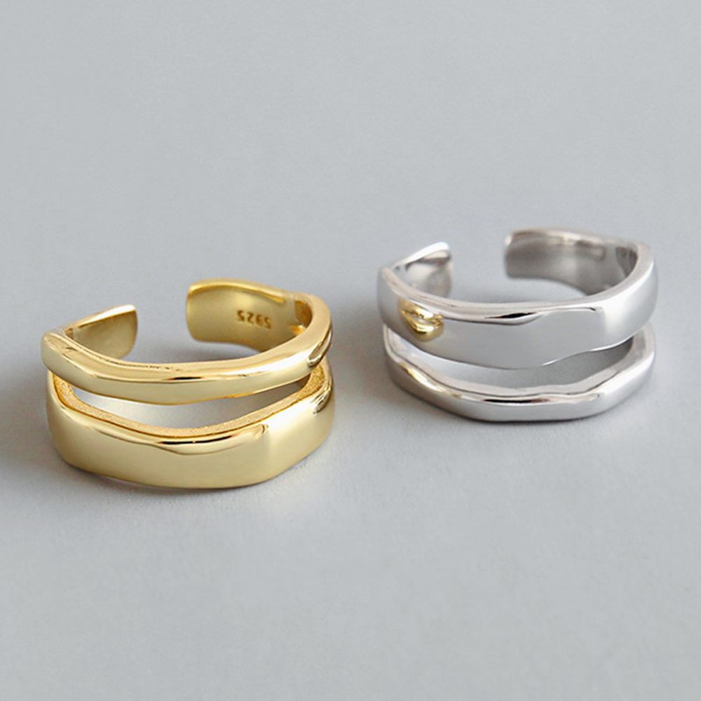 FORBETTER Elegant Adjustable Open Ring Fashion Party Accessories Finger Ring Women Wave Two Circle Trendy Creative Cool Alloy/Multicolor