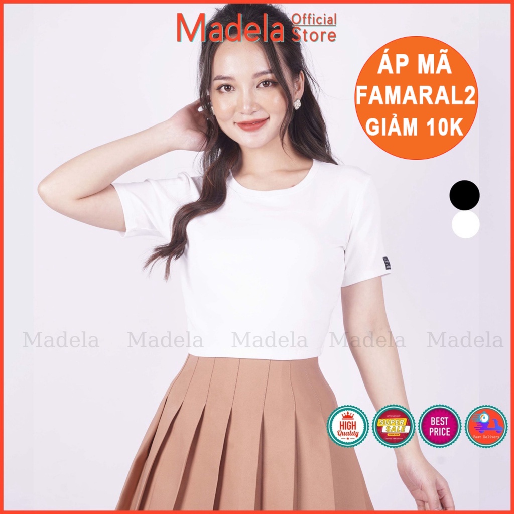 Áo croptop tay ngắn cổ tròn nữ ôm body Madela , Croptop Nữ cổ tròn trơn ngắn tay - ACTN03