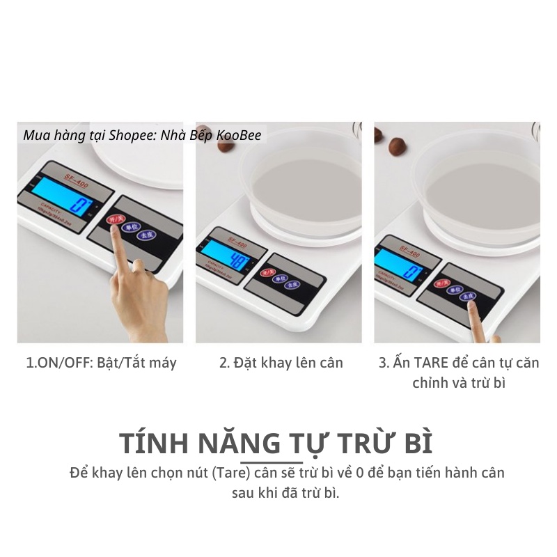 Cân điện tử nhà bếp mini định lượng 1gram đến 10kg - Cân thực phẩm cao cấp bản tiếng anh KooBee (NB47)