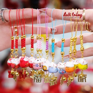 Móc khoá Mèo Thần tài sứ Treo điện thoại Chữ sắt