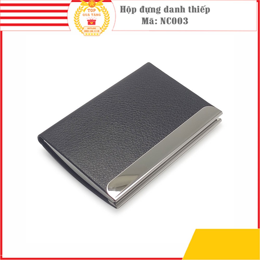 Hộp đựng card danh thiếp, thẻ tín dụng da PU cao cấp mềm mịn vân đen đẹp NC003 | Khắc tên theo yêu cầu