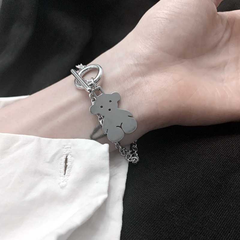 Roselife Chic Korean Bear Pendant Bracelet Women Girl unisex Silver Wrist Chain Bangle