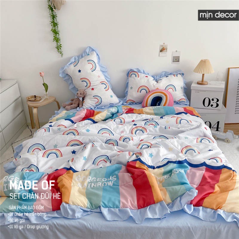 [2021] Set chăn ga gối Cotton Đũi Bèo Mịn Decor - Bộ ga giường chăn trần bông mùa hè mềm mịn phong cách Hàn Quốc