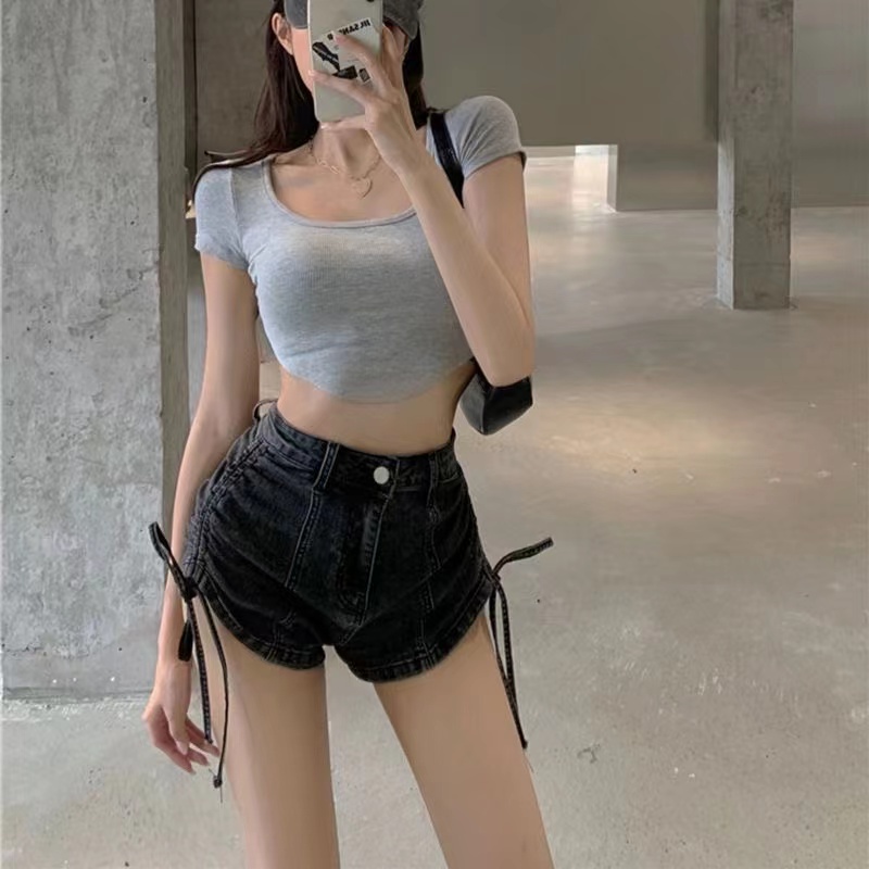 Quần Short Denim Mỏng Lưng Cao Xu Hướng Mới Mùa Hè Hàn Quốc Cho Nữ