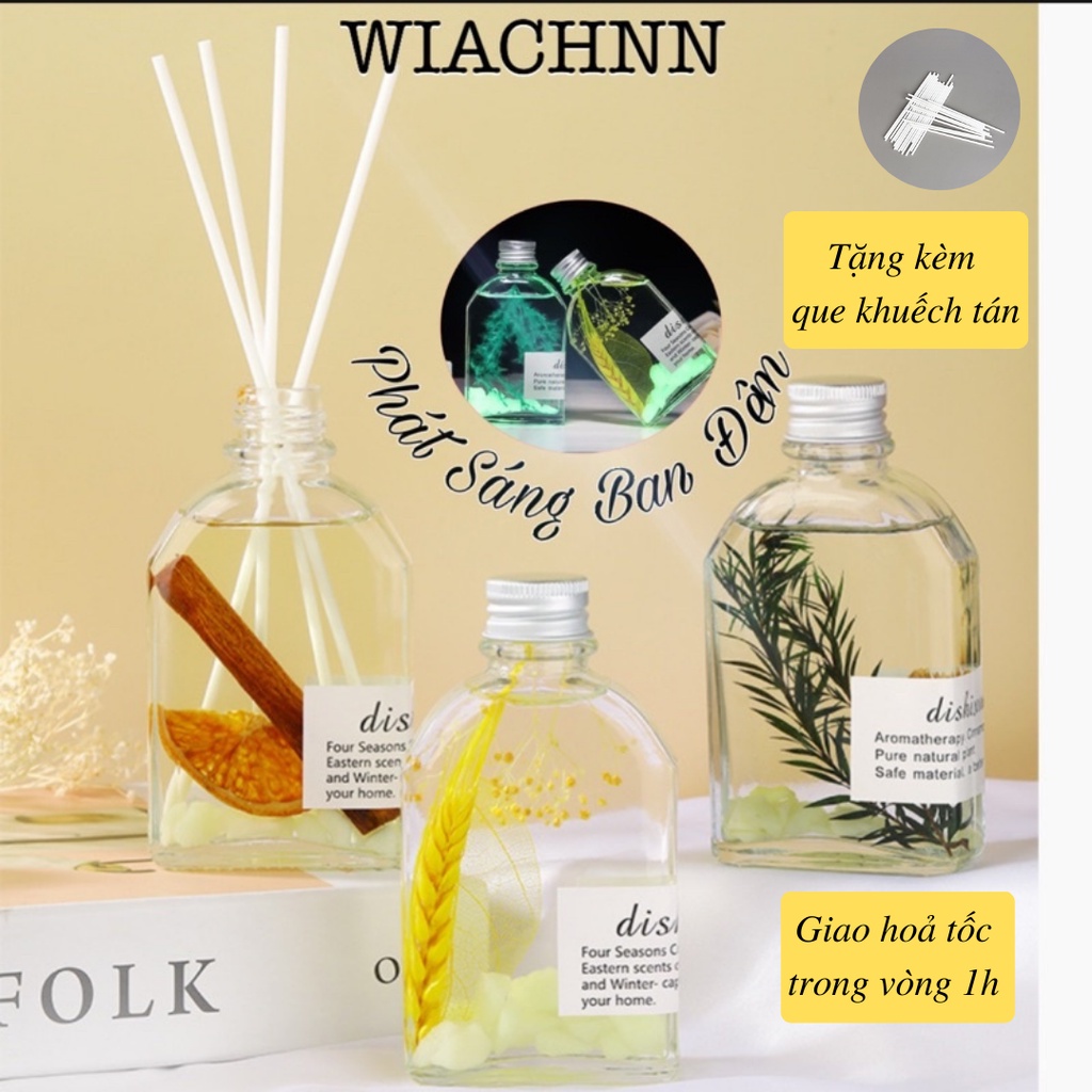 Tinh Dầu Thơm Phòng Lọ Khuếch Tán Phát Sáng Ban Đêm WIACHNN 100ml Tặng Kèm 5 Que Khuếch tán Khử Mùi Không Khí KT09