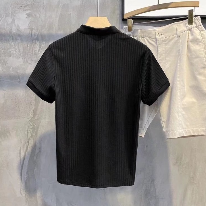 Áo Sweater Dệt Kim Cổ Đứng Tay Ngắn Dáng Ôm Kẻ Sọc Phối Nút Đơn Giản Thời Trang Cho Nữ