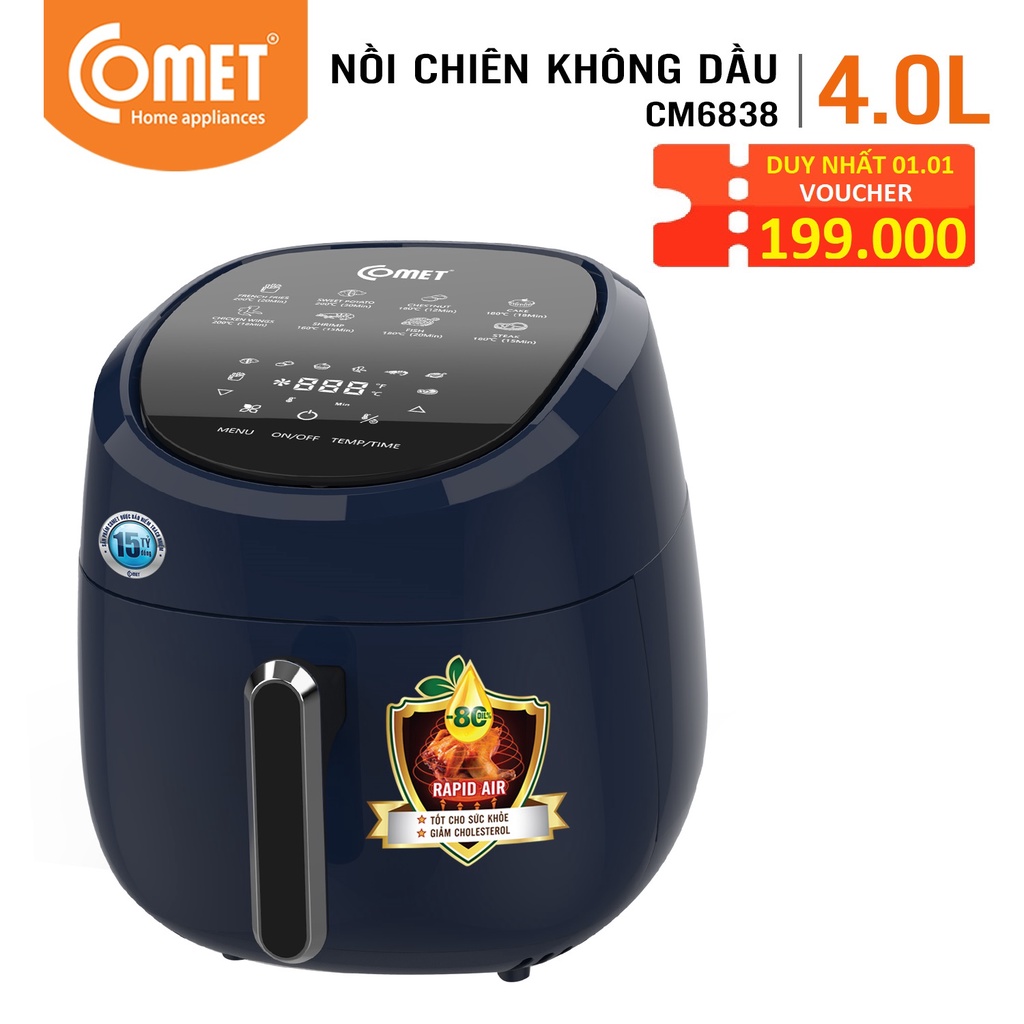 [Mã ELHADEV giảm 4% đơn 300K] Nồi chiên không dầu phím cảm ứng điện tử 4L COMET - CM6838