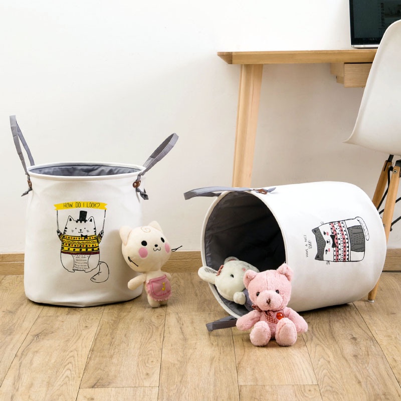 Giỏ vải Oxford đựng quần áo đa năng gấp gọn phong cách Châu Âu họa tiết hoạt hình