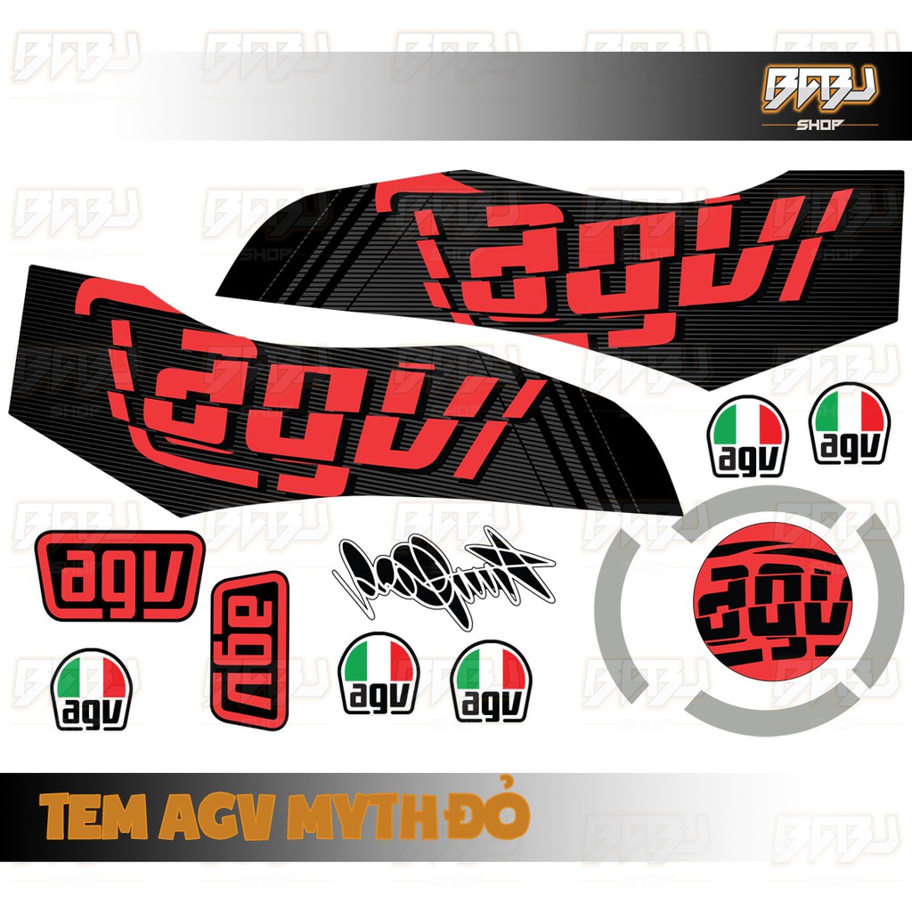 Tem Decal AGV Myth Đỏ Dán Mọi Nón Fullface (không bao gồm nón)
