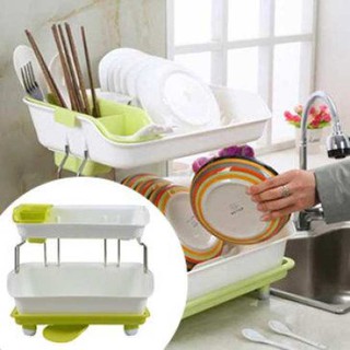 Kệ Úp Bát Đĩa Thông Minh 2 Tầng Có Khay Hứng Nước