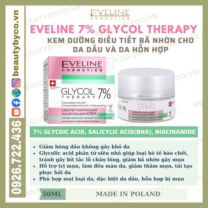 Kem Eveline glycol therapy 7% giảm thâm, mụn, bít tắc lcl, đều màu da