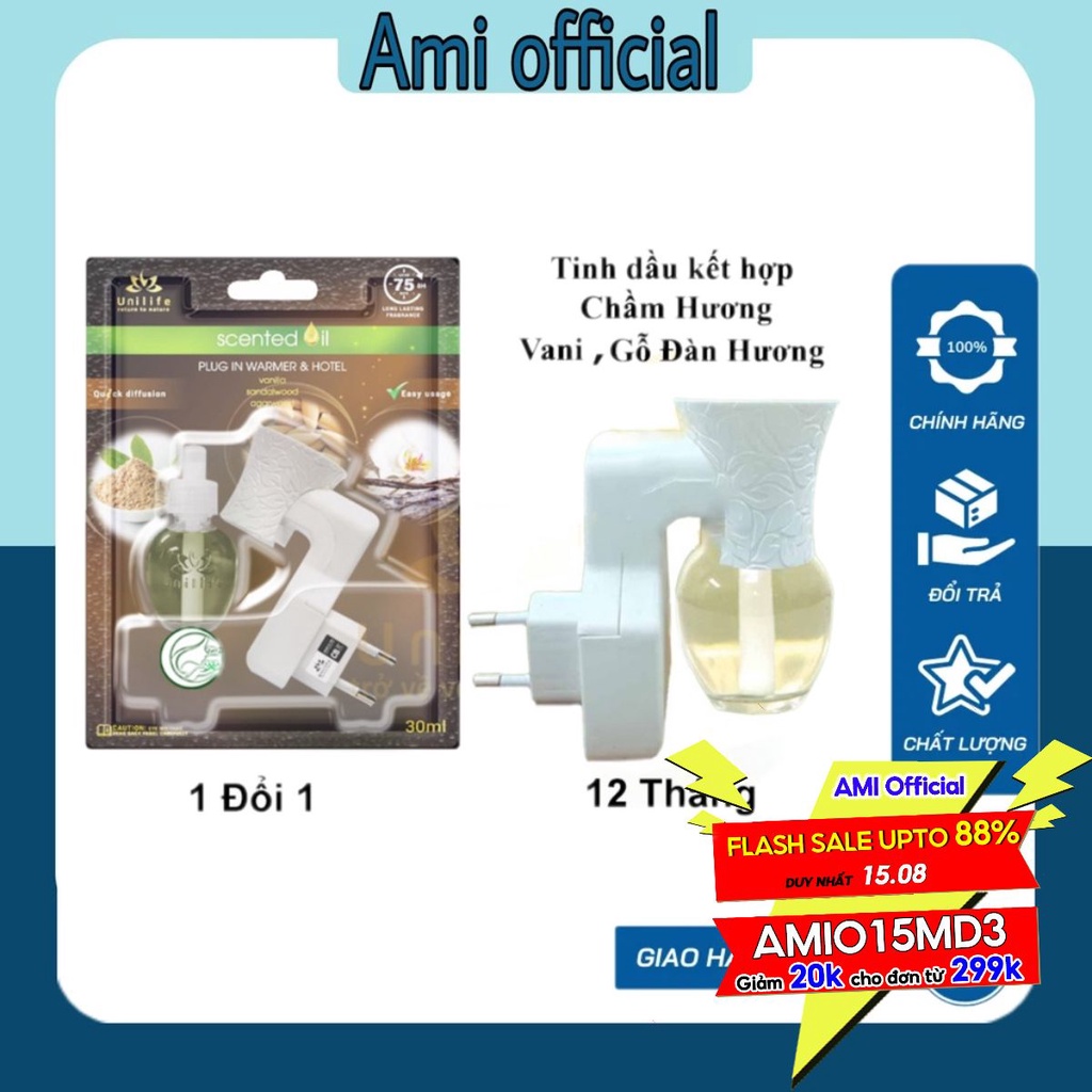 Bộ tinh dầu cắm điện Unilife, tinh dầu thiên nhiên hương Khách Sạn, thông minh, công nghệ mới, chai 30ml
