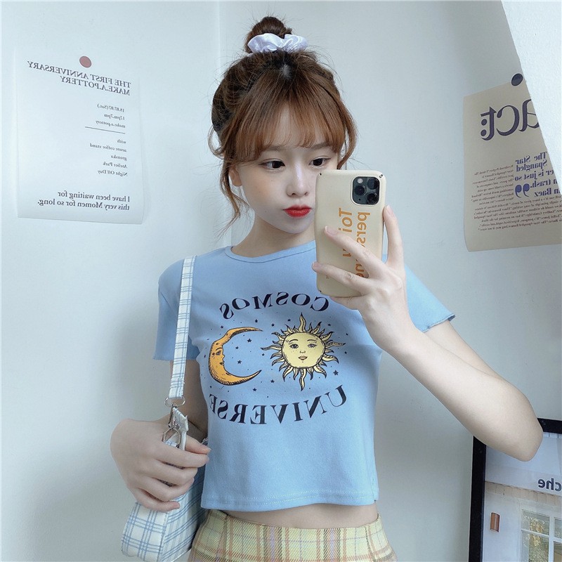 Áo croptop nữ ngắn tay ZOZORO ôm form in hình COSMOS UNIVERSE chất vải đẹp mát - AT09