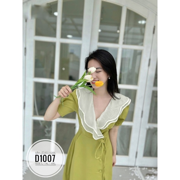 Bigsize Đầm cổ bèo voan D1007
