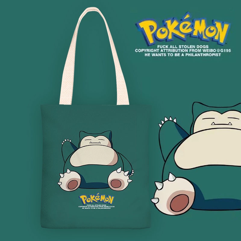 Pokemon Pikachu cartoon canvas bag Túi vải túi một vai cô gái túi xách túi học sinh túi zipper túi túi môi trường