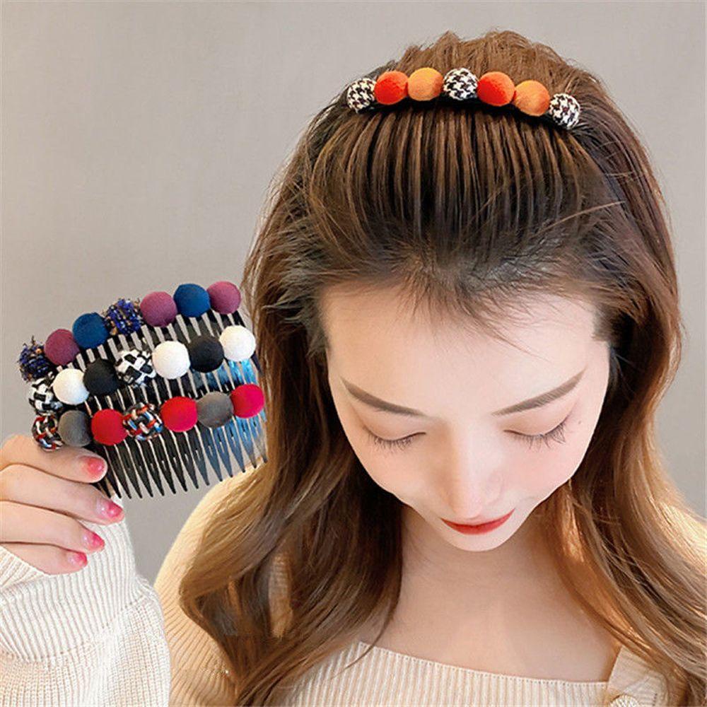 Lược Cài Tóc VANES1 Đính Bóng Lông Họa Tiết Sọc Caro Thời Trang Cho Nữ