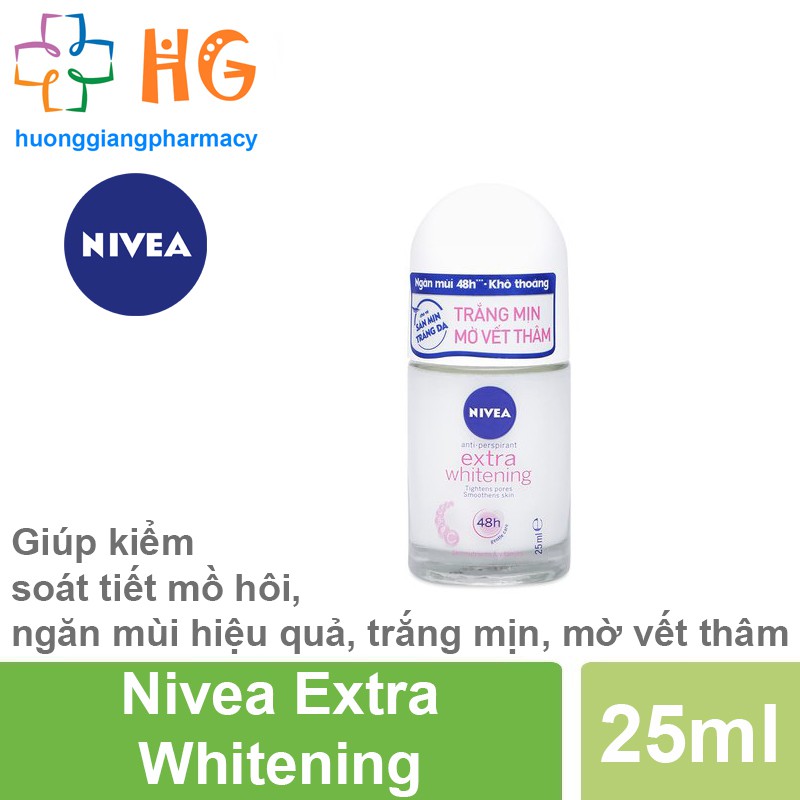 Lăn khử mùi Nivea Extra Whitening - Kiểm soát tiết mồ hôi, ngăn mùi hiệu quả, trắng mịn và mờ vết thâm (Lọ 25ml)