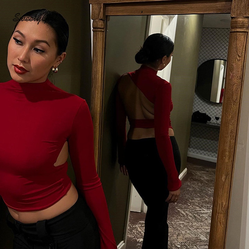 Áo Thun Tay Dài Cổ Lọ Màu Đen Trơn Ôm Dáng Thời Trang 2022 Quyến Rũ Cho Nữ