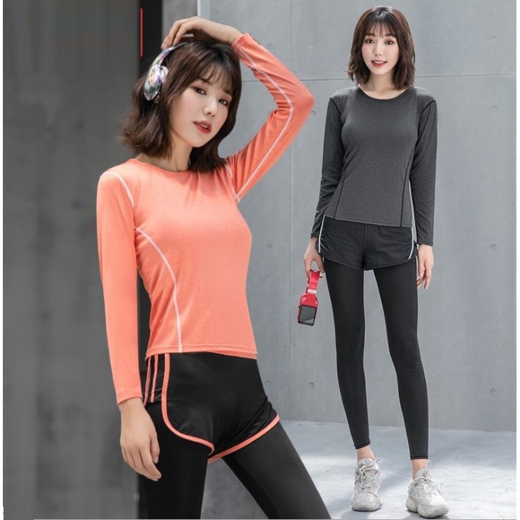 Bộ Đồ Tập Gym Yoga Nữ 2 Món Áo Dài Tay và Quần Legging 2 Lớp Trẻ Trung, Nữ Tính 018Plus+ GYM FASHION