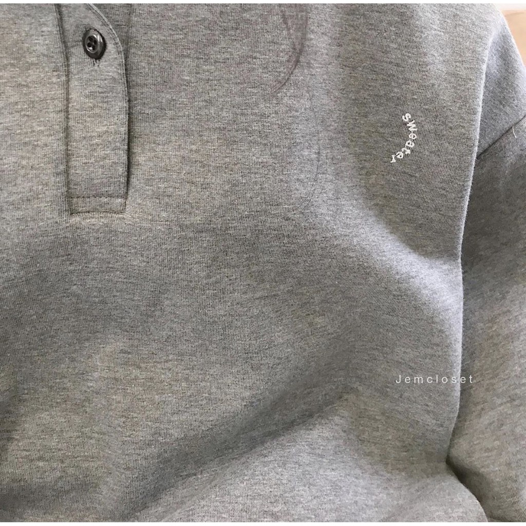 Áo Nỉ Bông Cổ Tàu Sweater Unisex 🦋 Áo Thun Nữ Tay Bồng Dáng Rộng Cúc Cài 2 Màu 🦋