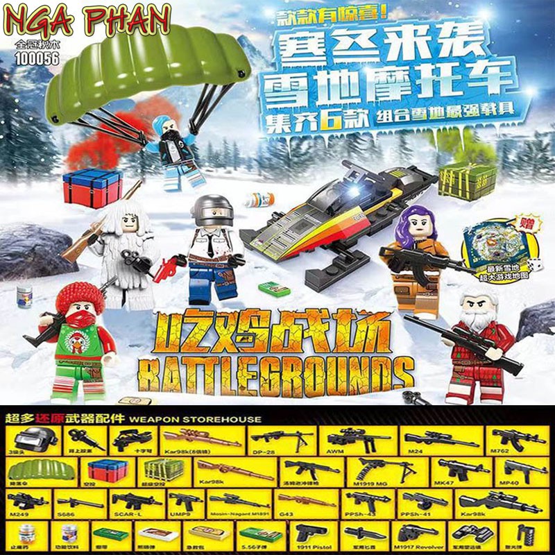 Bộ 6 Nhân Vật Game PUBG Chiến Binh Mùa Đông Kèm Xe Trượt Tuyết Siêu Cấp Lego Quan Guan Đồ Chơi Xếp Hình Lắp Ráp