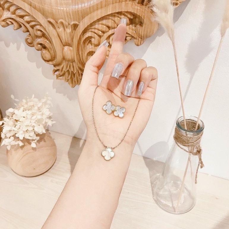 Sét trang sức titan cỏ bốn lá, bộ nữ trang titan tiểu thư, phụ kiện trang sức Hari korea accessories