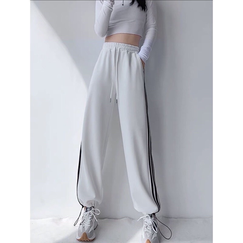Quần Ổng Rộng_Quần Jogger Thể Thao nam nữ 3 Sọc Có Dây Rút Gấu Quần