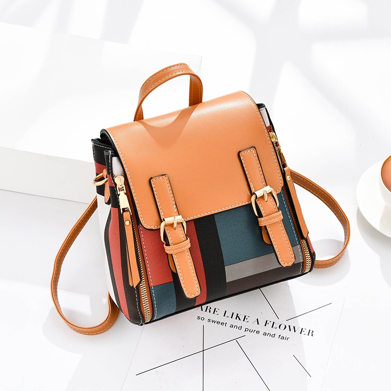 Chuwanglin Women Fashion Plaid Mini Leather Bakcpacks
