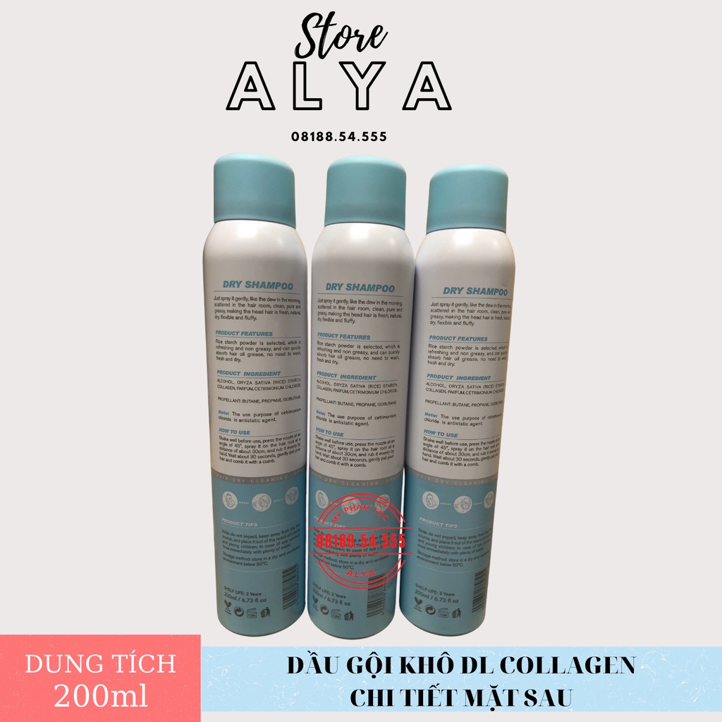 Dầu Gội Khô DL Collagen (Anh Quốc) | Dưỡng Tóc Mềm Mượt, Tóc Sạch Bồng Bềnh. Vào Nếp Sau 5 Giây (200ml). Hàng chính hãng