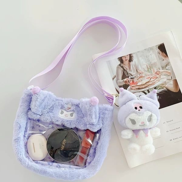 Túi đeo vai vải lông mềm mại thiết kế nhân vật hoạt hình Cinnamoroll Kuromi My Melody đáng yêu làm quà tặng cho bé gái