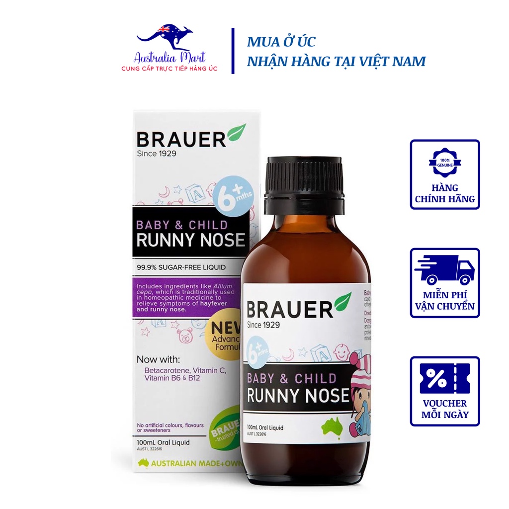 Thực Phẩm Chức Năng Brauer Runny Nose Siro Hỗ Trợ Làm Giảm Sổ Mũi Nghẹt Mũi Cho Bé Từ 6 Tháng 100ml