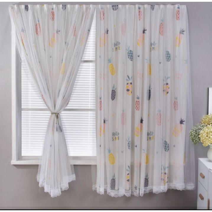 Rèm cửa sổ họa tiết dán tường hai lớp
