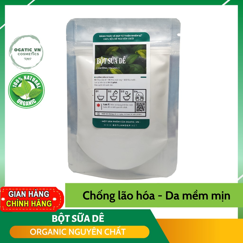 Bột sữa dê nguyên chất 100% Organic Đắp Mặt Siêu Trắng 100Gr - B1.010