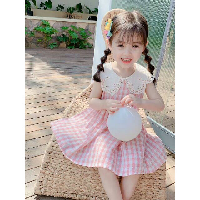 ( oder) Váy kẻ caro cổ sen dễ thương