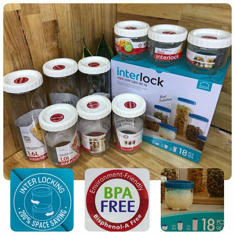 Bộ 9 Hộp Bảo Quản Lock&Lock Interlock INL302S9 [0.5L - 1L - 1.6L] (Nắp Trắng) | BigBuy360 - bigbuy360.vn
