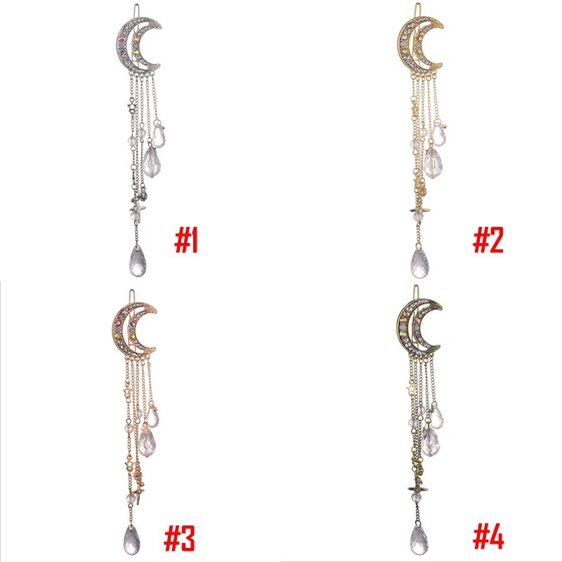 Kẹp tóc hình mặt trăng tua rua đính đá phong cách retro