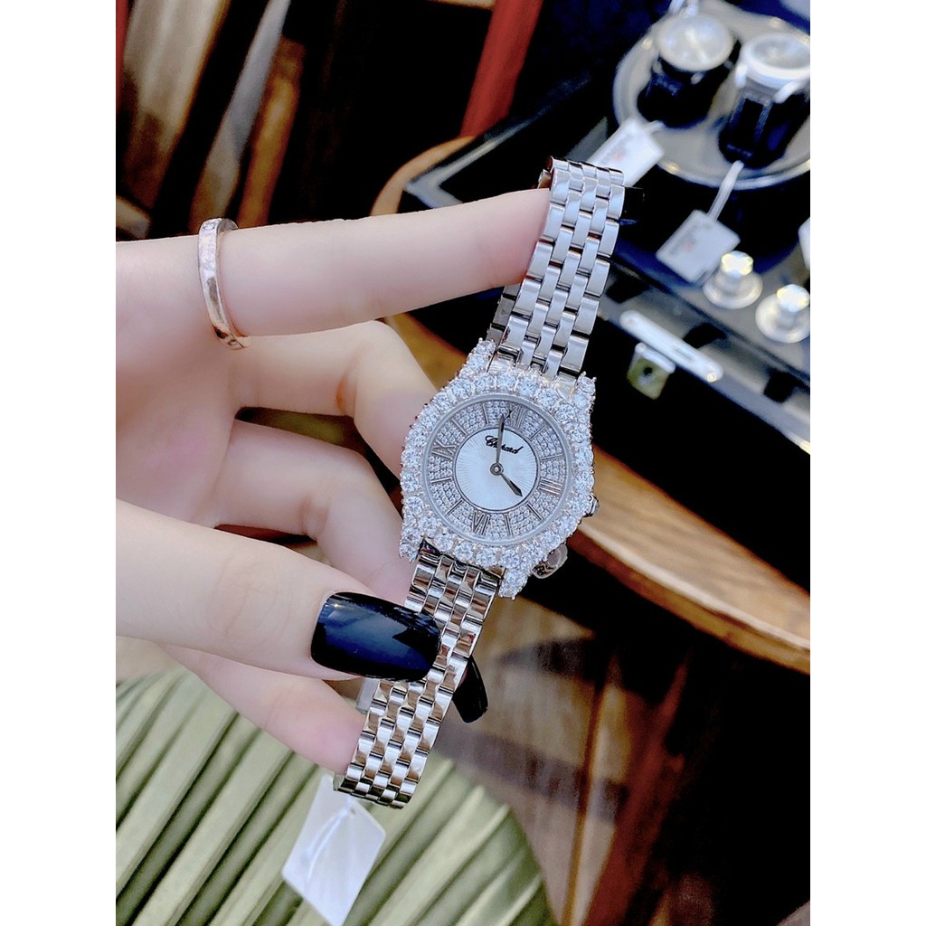Đồng hồ nữ dây kim loại, đồng hồ chính hãng CHOPARD authentic full box, phiên bản đá Swarovski siêu cao cấp