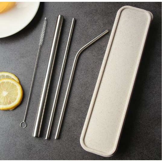 Bộ 3 ống hút kim loại Inox 304 kèm túi hoặc hộp lúa mạch🍉Duashop🍉