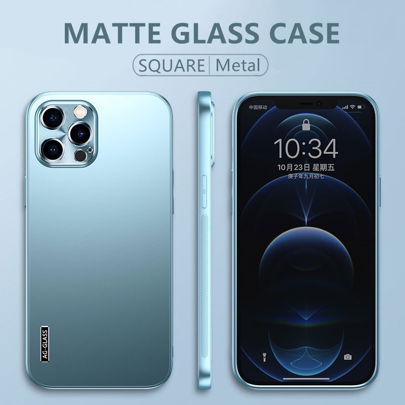 Ốp điện thoại mặt kính viền kim loại sang trọng chống sốc cho iPhone 12 13 PRO MAX XS MAX 11 12 PRO 7 8 PLUS XR X SE 2020 Ốp lưng cho iPhone