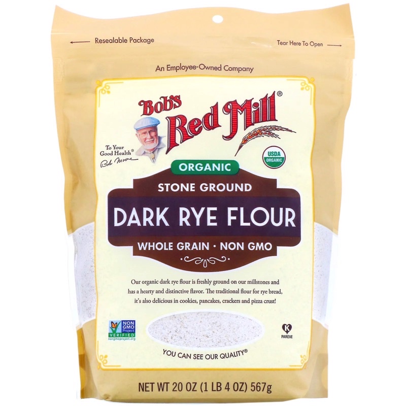 Bột Lúa mạch đen nguyên cám hữu cơ Bob’red Mill 567gr bột làm bánh mì và các loại bánh healthy.