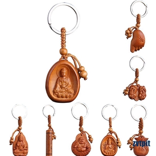 Móc khóa gỗ khắc hình phật may mắn