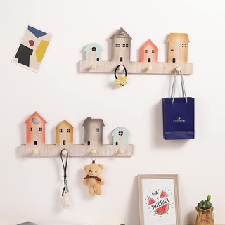 Móc full gỗ hình ngôi nhà vintage TẶNG kèm đinh treo tường decor